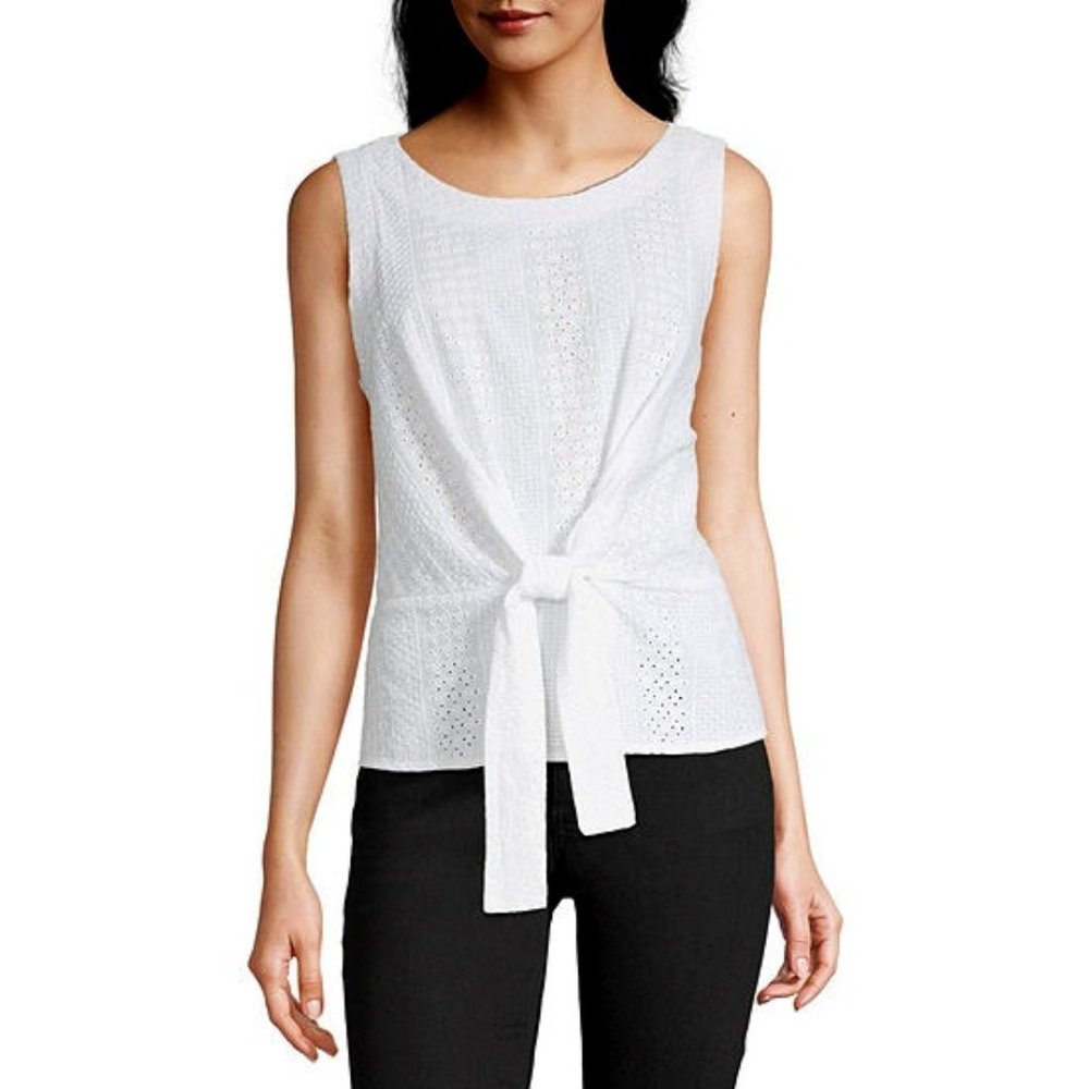 NWT LIZ CLAIBORNE SLEEVELESS EYELET TIE TOP (M)